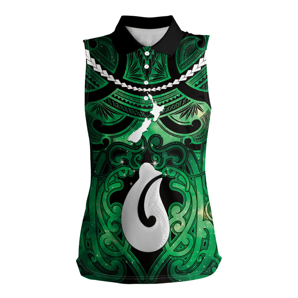 Personalised Maori Matariki Hei Matau Kakariki Women Sleeveless Polo Shirt Maori Kowhaiwhai Pattern Galaxy