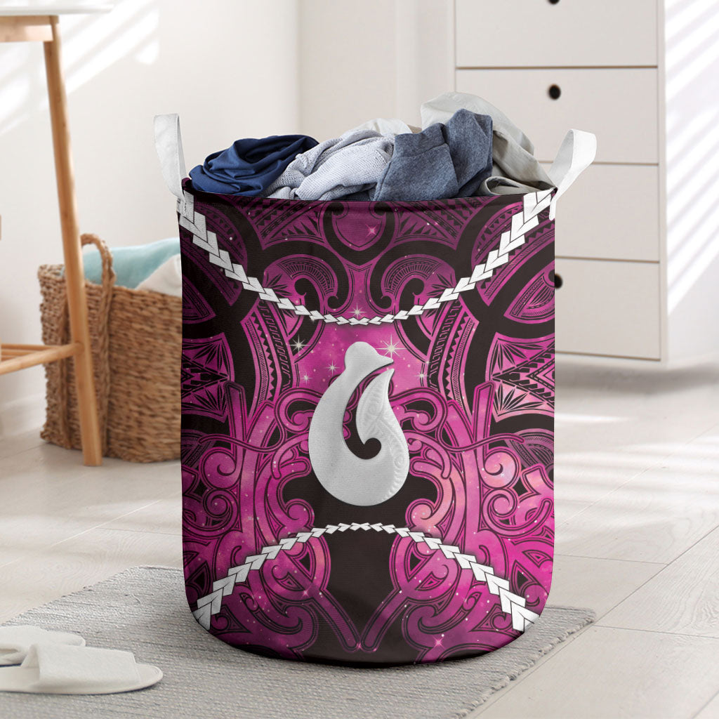 Maori Matariki Hei Matau Mawhero Laundry Basket Maori Kowhaiwhai Pattern Galaxy LT01 Pink - Polynesian Pride
