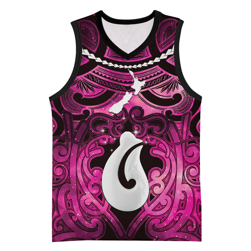 Personalised Maori Matariki Hei Matau Mawhero Basketball Jersey Maori Kowhaiwhai Pattern Galaxy