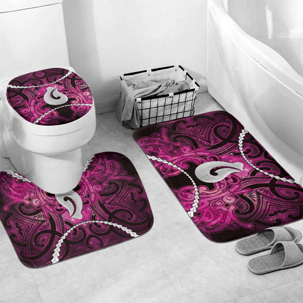 Maori Matariki Hei Matau Mawhero Bathroom Set Maori Kowhaiwhai Pattern Galaxy LT01 Mat Set Only (3 pcs) One Size Pink - Polynesian Pride