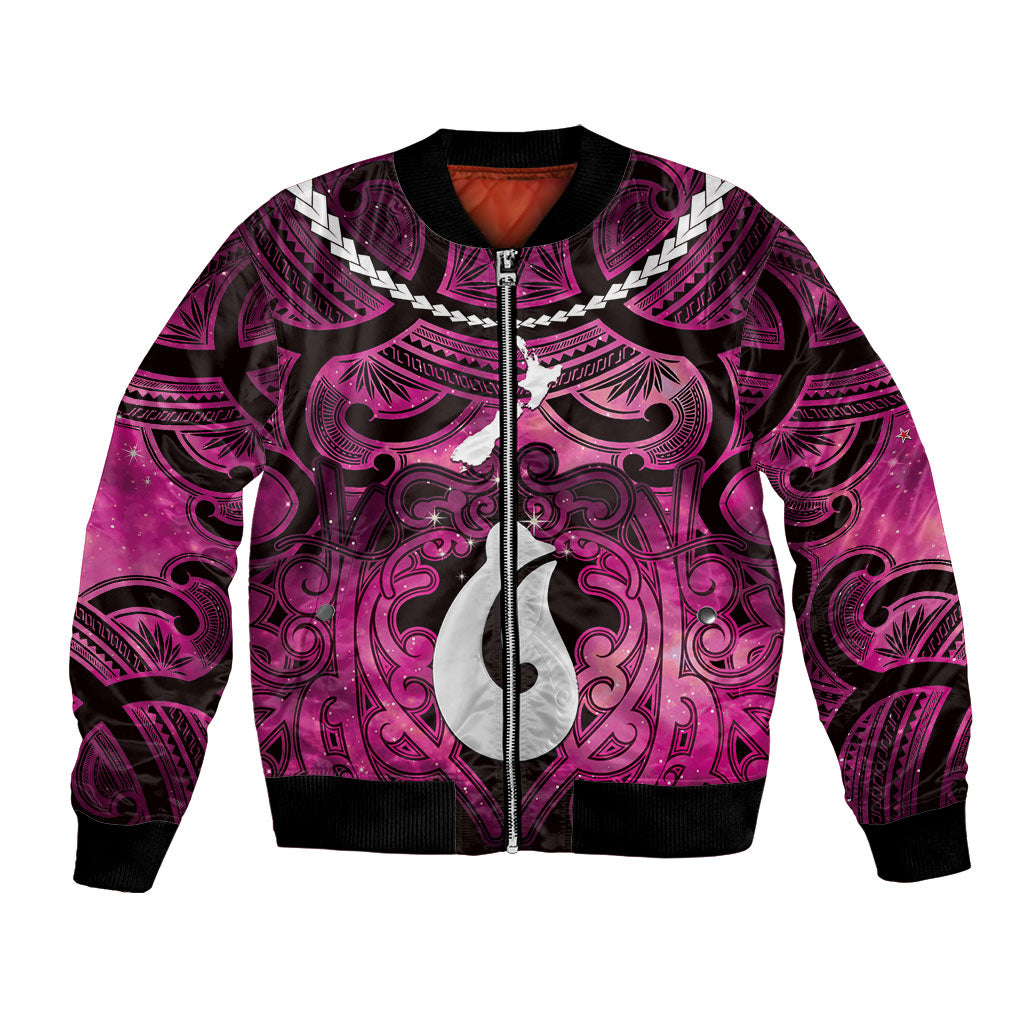 Personalised Maori Matariki Hei Matau Mawhero Bomber Jacket Maori Kowhaiwhai Pattern Galaxy LT01 Unisex Pink - Polynesian Pride