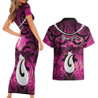 Personalised Maori Matariki Hei Matau Mawhero Couples Matching Short Sleeve Bodycon Dress and Hawaiian Shirt Maori Kowhaiwhai Pattern Galaxy