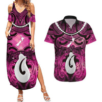 Personalised Maori Matariki Hei Matau Mawhero Couples Matching Summer Maxi Dress and Hawaiian Shirt Maori Kowhaiwhai Pattern Galaxy