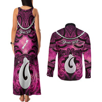 Personalised Maori Matariki Hei Matau Mawhero Couples Matching Tank Maxi Dress and Long Sleeve Button Shirt Maori Kowhaiwhai Pattern Galaxy