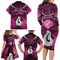 Personalised Maori Matariki Hei Matau Mawhero Family Matching Long Sleeve Bodycon Dress and Hawaiian Shirt Maori Kowhaiwhai Pattern Galaxy