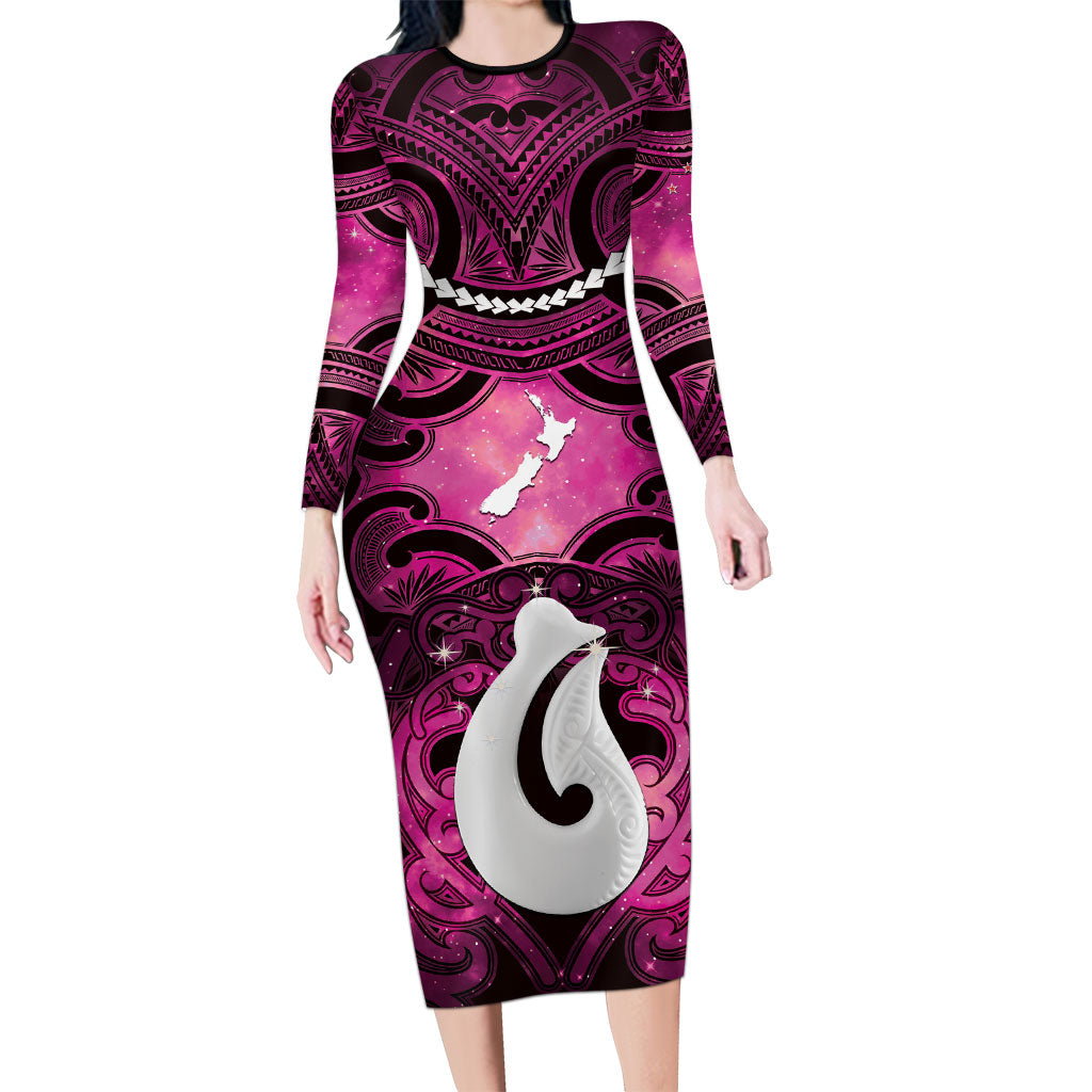 Personalised Maori Matariki Hei Matau Mawhero Family Matching Long Sleeve Bodycon Dress and Hawaiian Shirt Maori Kowhaiwhai Pattern Galaxy