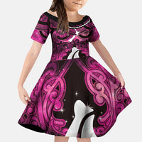 Personalised Maori Matariki Hei Matau Mawhero Family Matching Mermaid Dress and Hawaiian Shirt Maori Kowhaiwhai Pattern Galaxy LT01 Daughter's Dress Pink - Polynesian Pride