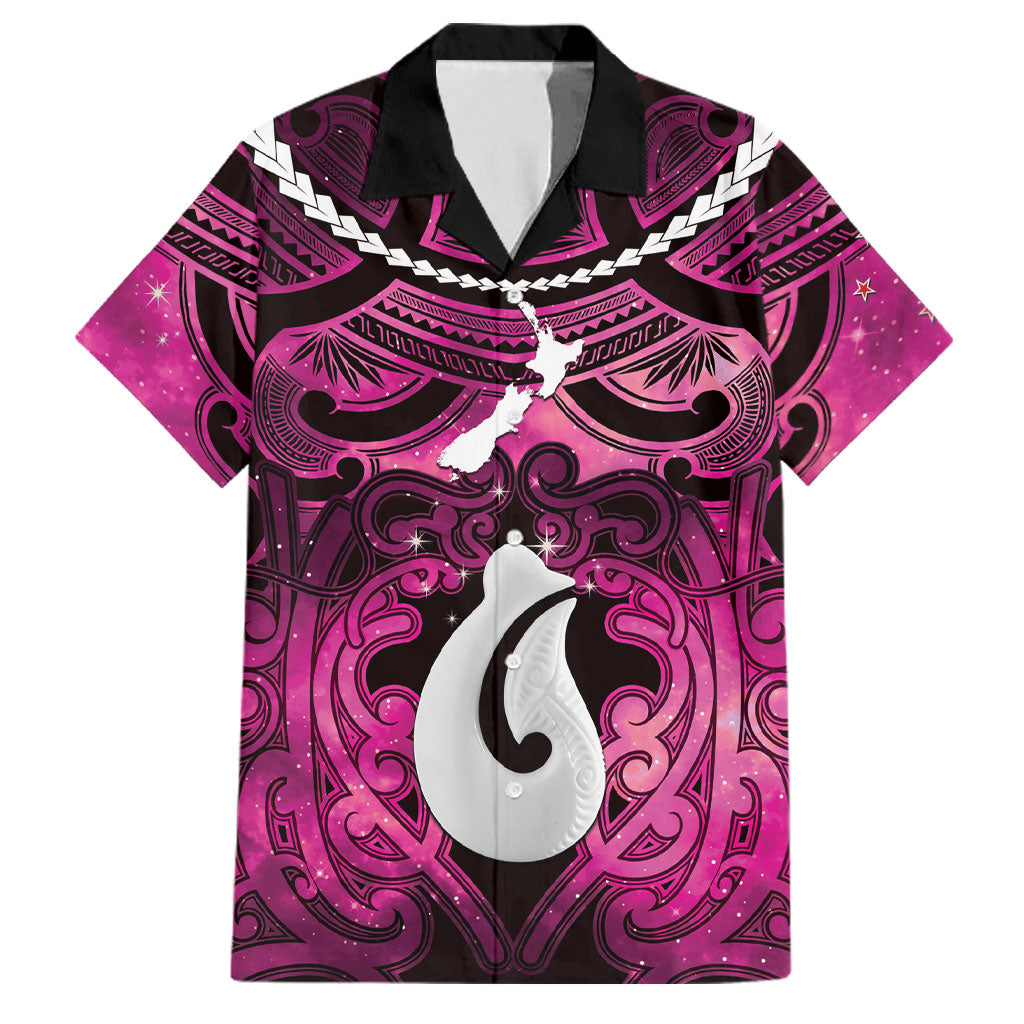 Personalised Maori Matariki Hei Matau Mawhero Family Matching Mermaid Dress and Hawaiian Shirt Maori Kowhaiwhai Pattern Galaxy LT01 Dad's Shirt - Short Sleeve Pink - Polynesian Pride