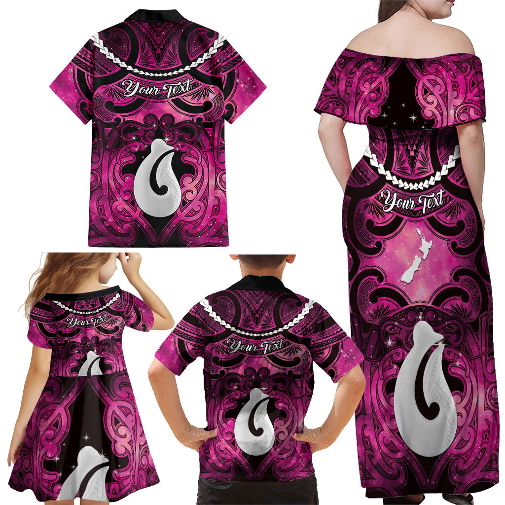 Personalised Maori Matariki Hei Matau Mawhero Family Matching Off Shoulder Maxi Dress and Hawaiian Shirt Maori Kowhaiwhai Pattern Galaxy