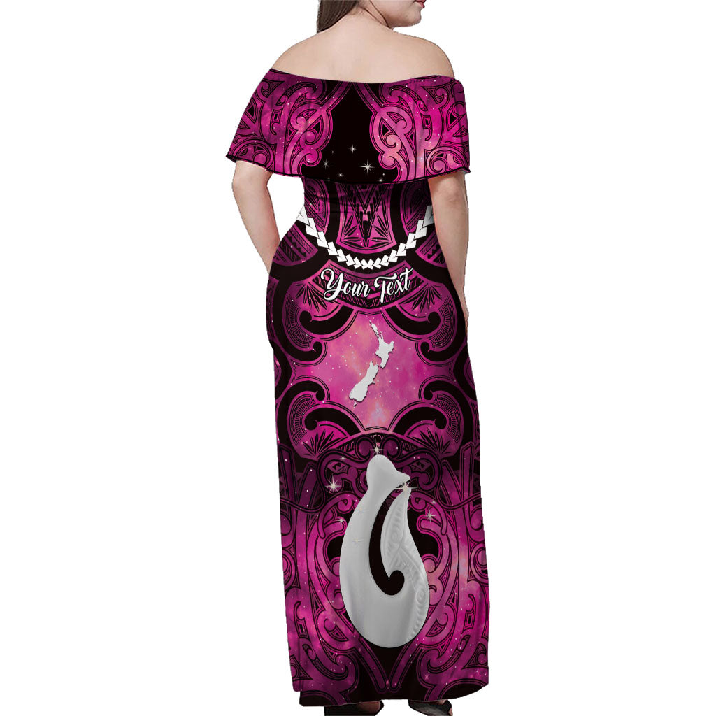 Personalised Maori Matariki Hei Matau Mawhero Family Matching Off Shoulder Maxi Dress and Hawaiian Shirt Maori Kowhaiwhai Pattern Galaxy