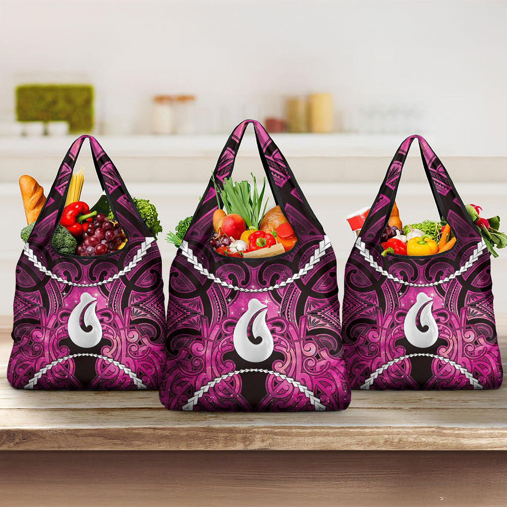 Maori Matariki Hei Matau Mawhero Grocery Bag Maori Kowhaiwhai Pattern Galaxy