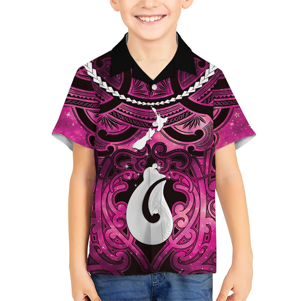 Personalised Maori Matariki Hei Matau Mawhero Kid Hawaiian Shirt Maori Kowhaiwhai Pattern Galaxy LT01 Kid Pink - Polynesian Pride