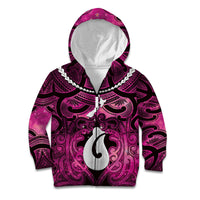 Personalised Maori Matariki Hei Matau Mawhero Kid Hoodie Maori Kowhaiwhai Pattern Galaxy LT01 Zip Hoodie Pink - Polynesian Pride