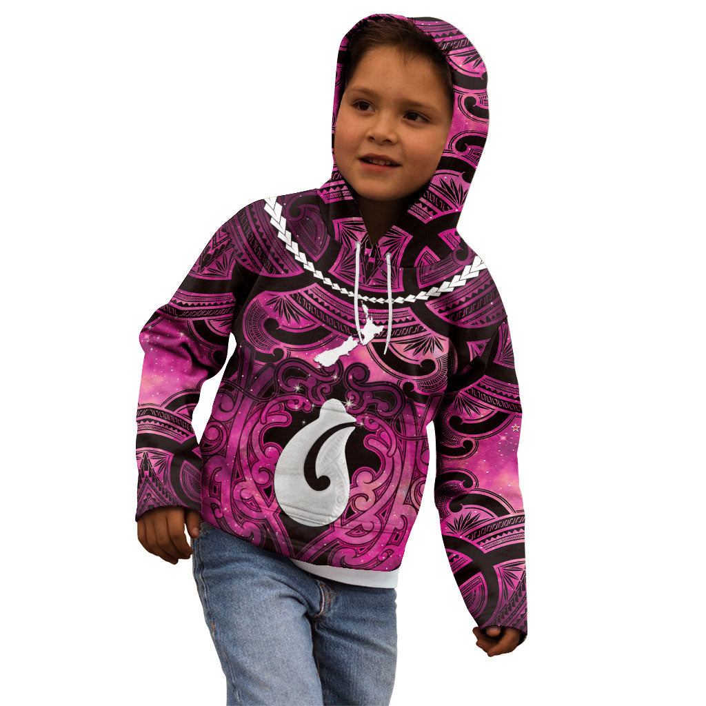 Personalised Maori Matariki Hei Matau Mawhero Kid Hoodie Maori Kowhaiwhai Pattern Galaxy LT01 - Polynesian Pride
