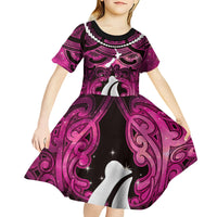 Personalised Maori Matariki Hei Matau Mawhero Kid Short Sleeve Dress Maori Kowhaiwhai Pattern Galaxy