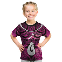 Personalised Maori Matariki Hei Matau Mawhero Kid T Shirt Maori Kowhaiwhai Pattern Galaxy LT01 Pink - Polynesian Pride