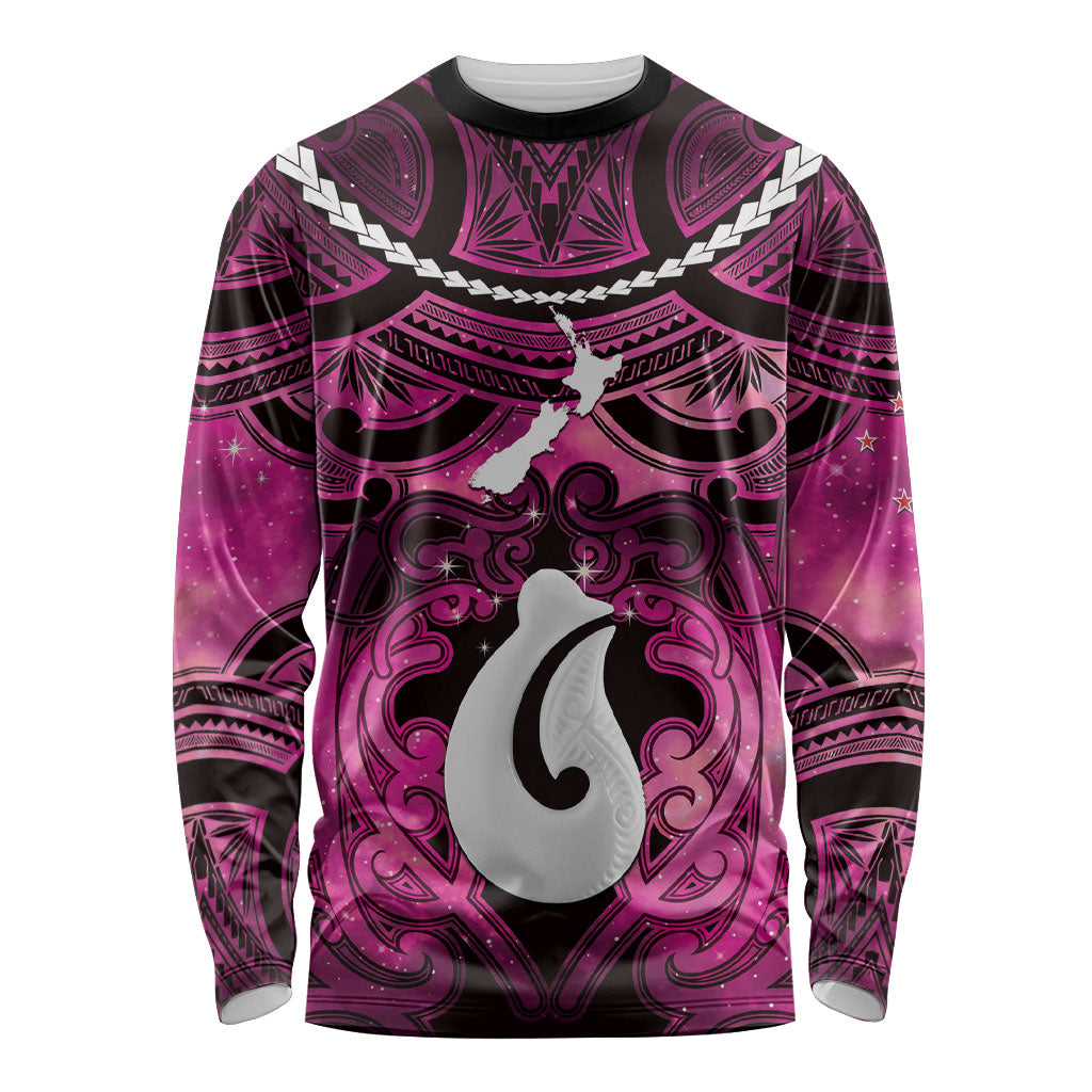 Personalised Maori Matariki Hei Matau Mawhero Long Sleeve Shirt Maori Kowhaiwhai Pattern Galaxy