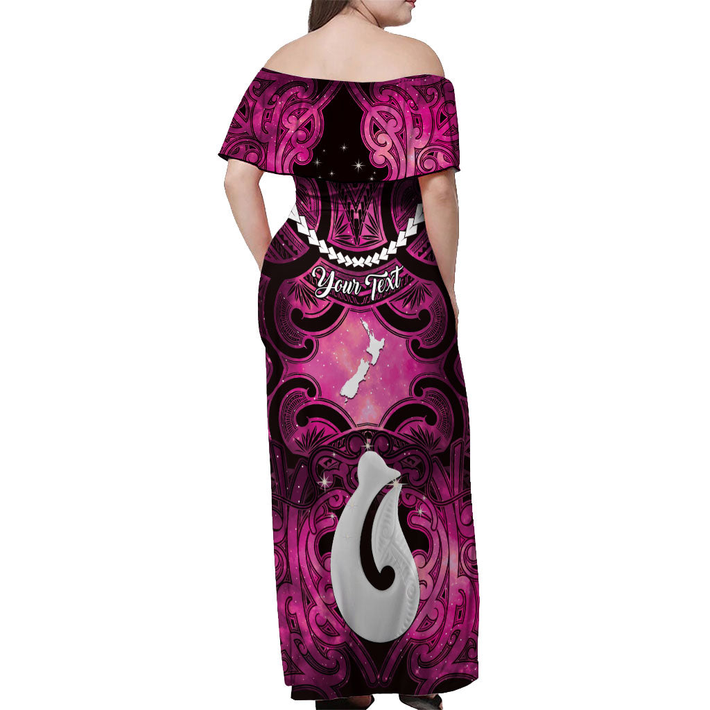 Personalised Maori Matariki Hei Matau Mawhero Off Shoulder Maxi Dress Maori Kowhaiwhai Pattern Galaxy