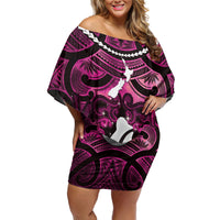 Personalised Maori Matariki Hei Matau Mawhero Off Shoulder Short Dress Maori Kowhaiwhai Pattern Galaxy LT01 Women Pink - Polynesian Pride