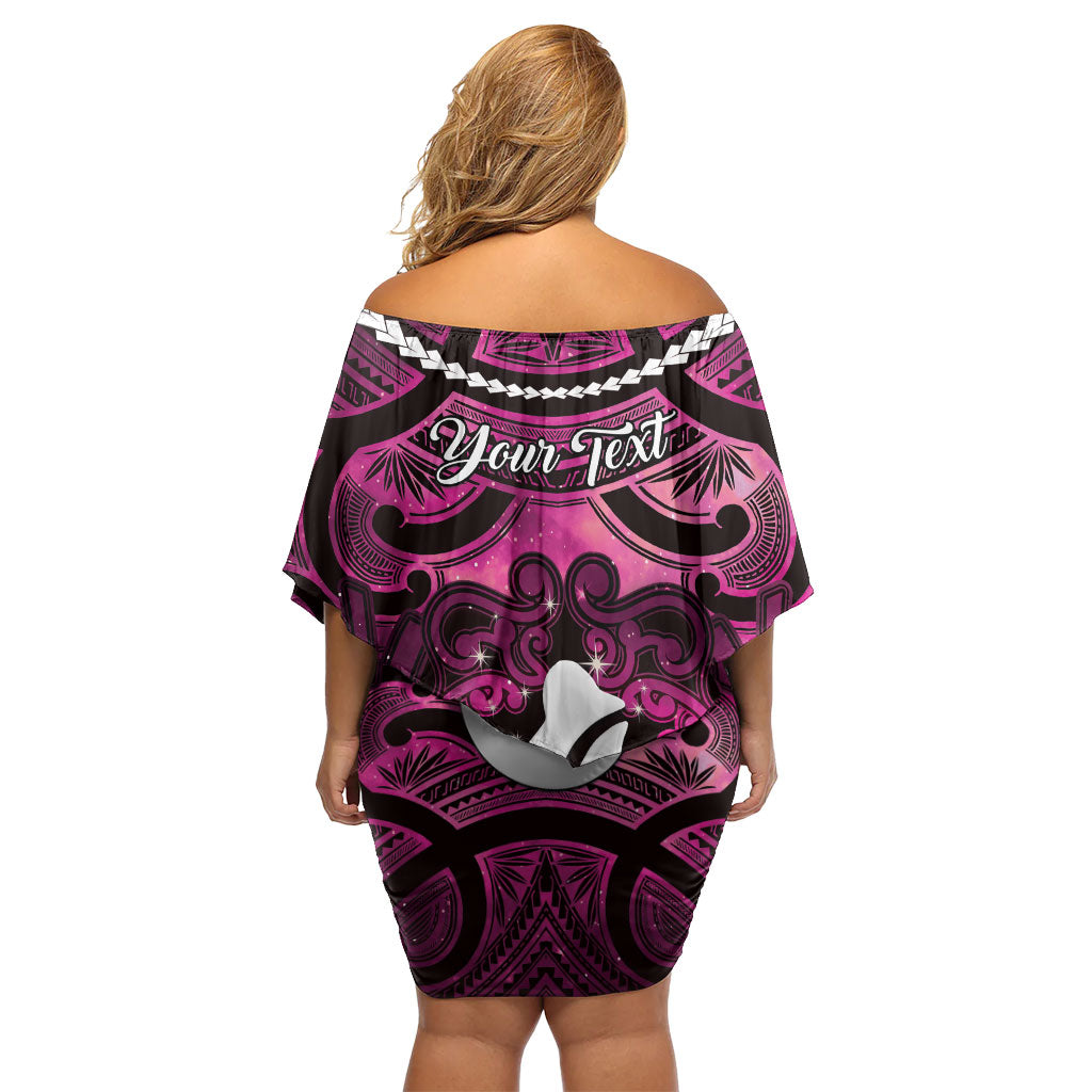 Personalised Maori Matariki Hei Matau Mawhero Off Shoulder Short Dress Maori Kowhaiwhai Pattern Galaxy LT01 - Polynesian Pride