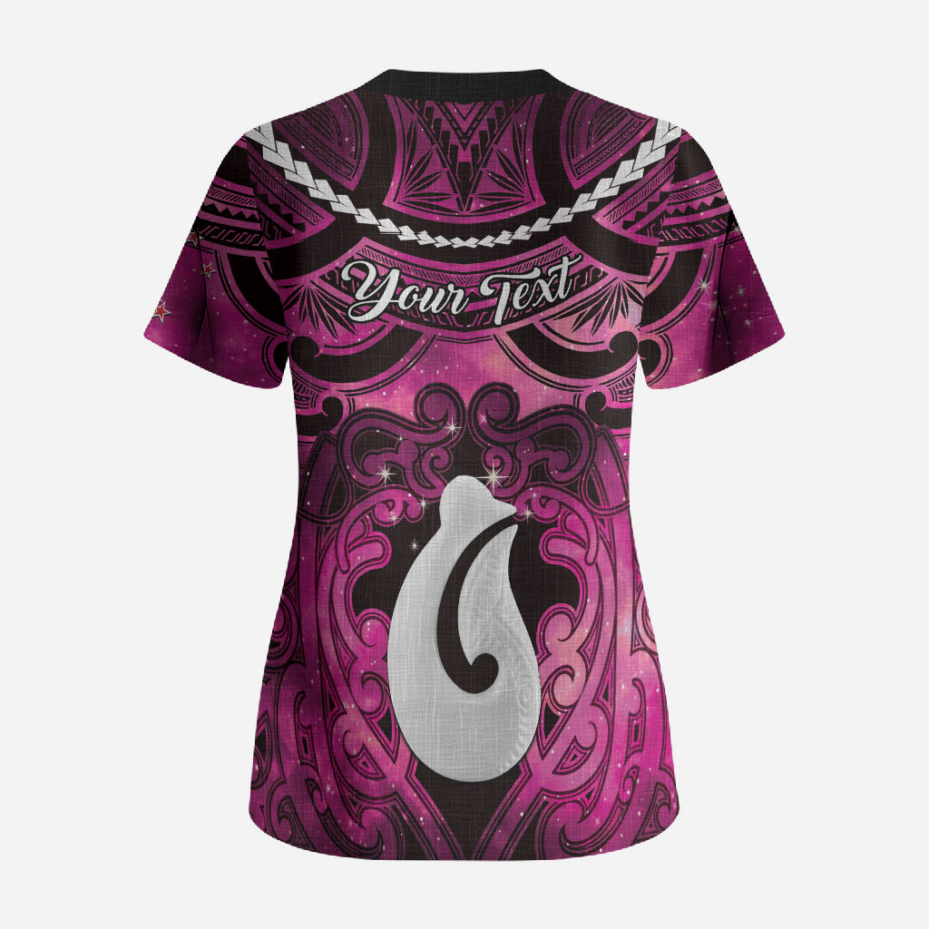 Personalised Maori Matariki Hei Matau Mawhero Scrub Top Maori Kowhaiwhai Pattern Galaxy LT01 - Polynesian Pride