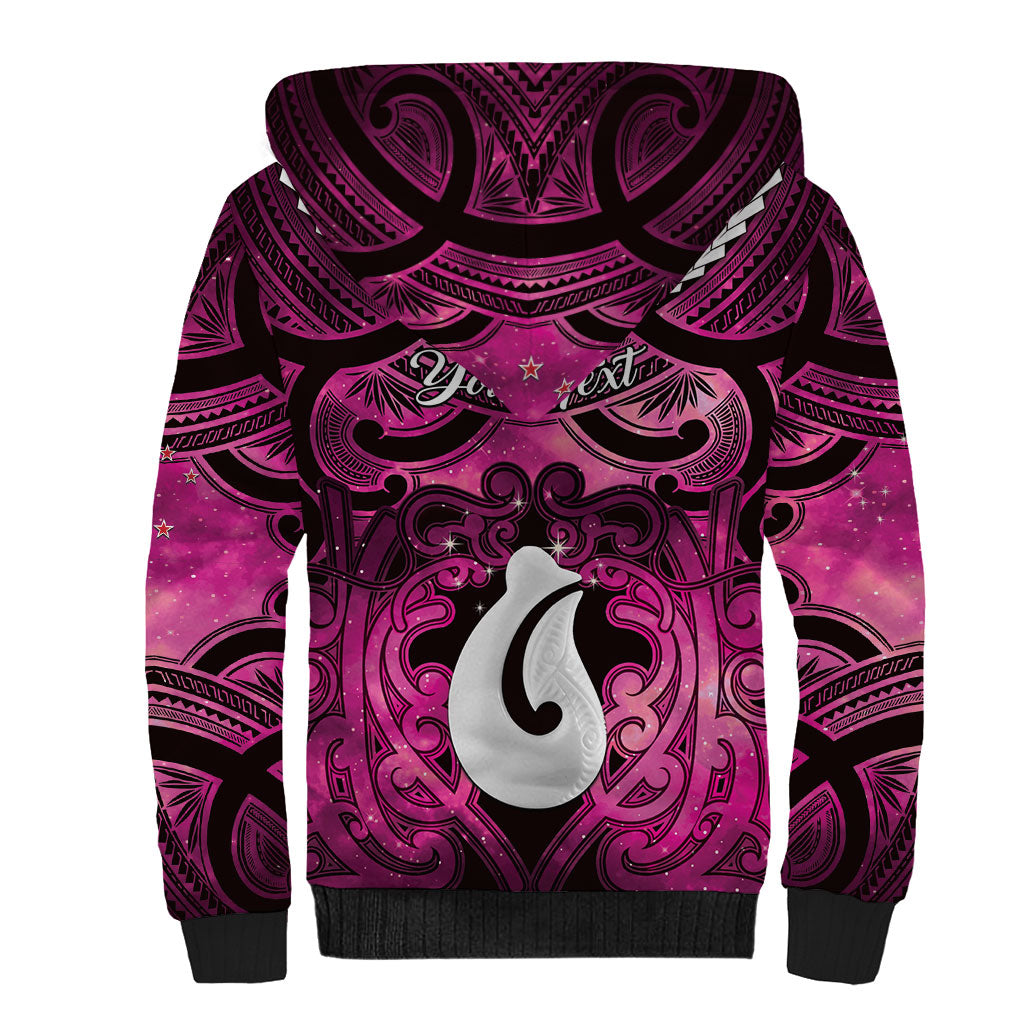 Personalised Maori Matariki Hei Matau Mawhero Sherpa Hoodie Maori Kowhaiwhai Pattern Galaxy