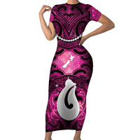 Personalised Maori Matariki Hei Matau Mawhero Short Sleeve Bodycon Dress Maori Kowhaiwhai Pattern Galaxy