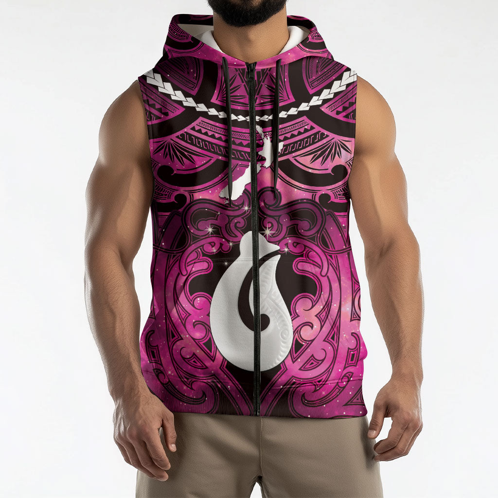 Personalised Maori Matariki Hei Matau Mawhero Sleeveless Zip Hoodie Maori Kowhaiwhai Pattern Galaxy