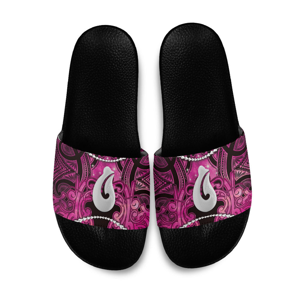 Maori Matariki Hei Matau Mawhero Slide Sandals Maori Kowhaiwhai Pattern Galaxy