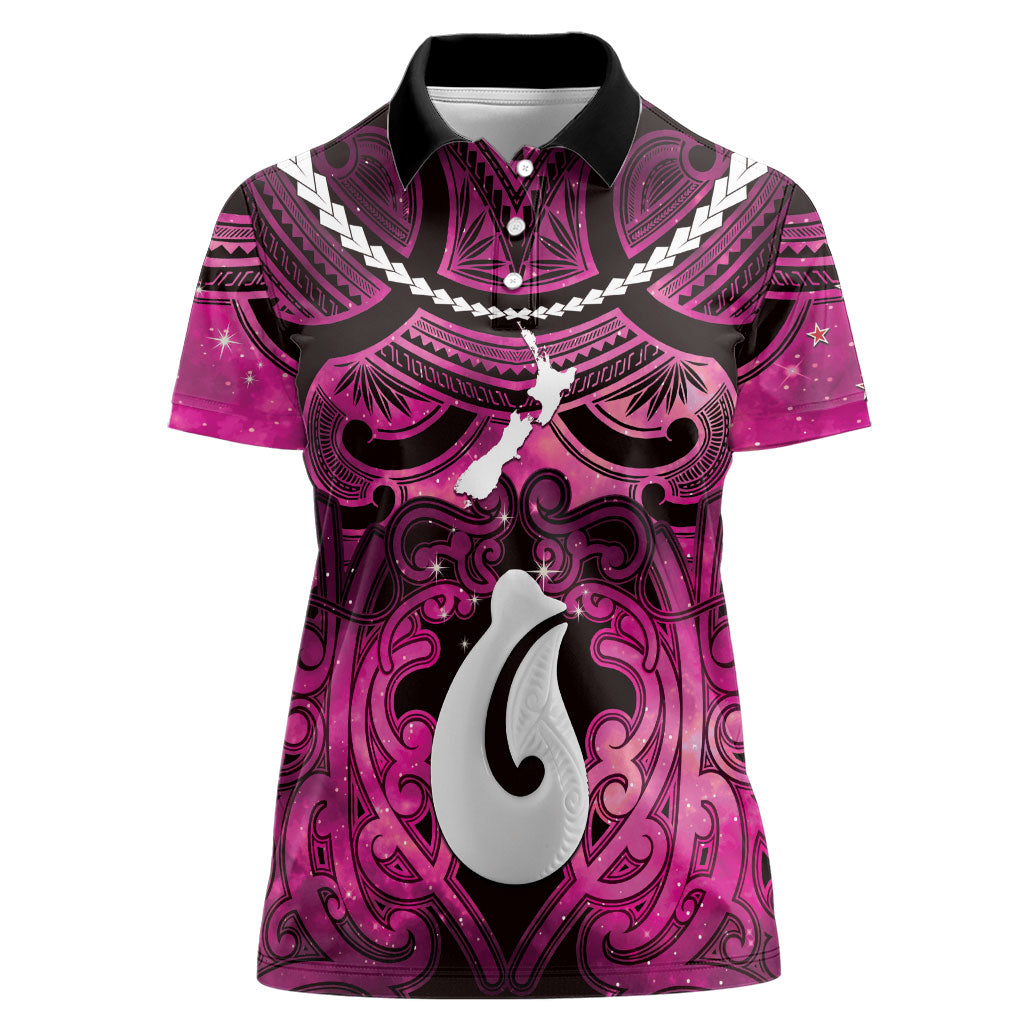 Personalised Maori Matariki Hei Matau Mawhero Women Polo Shirt Maori Kowhaiwhai Pattern Galaxy