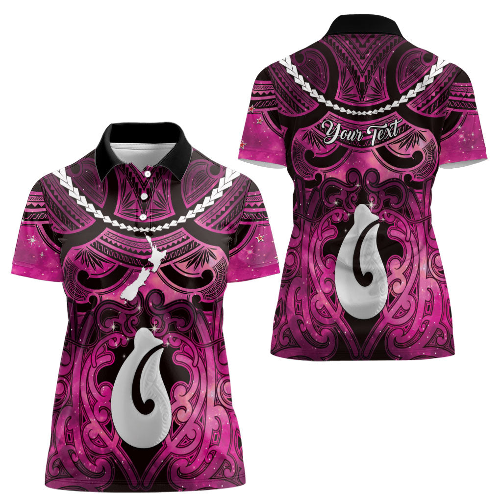 Personalised Maori Matariki Hei Matau Mawhero Women Polo Shirt Maori Kowhaiwhai Pattern Galaxy