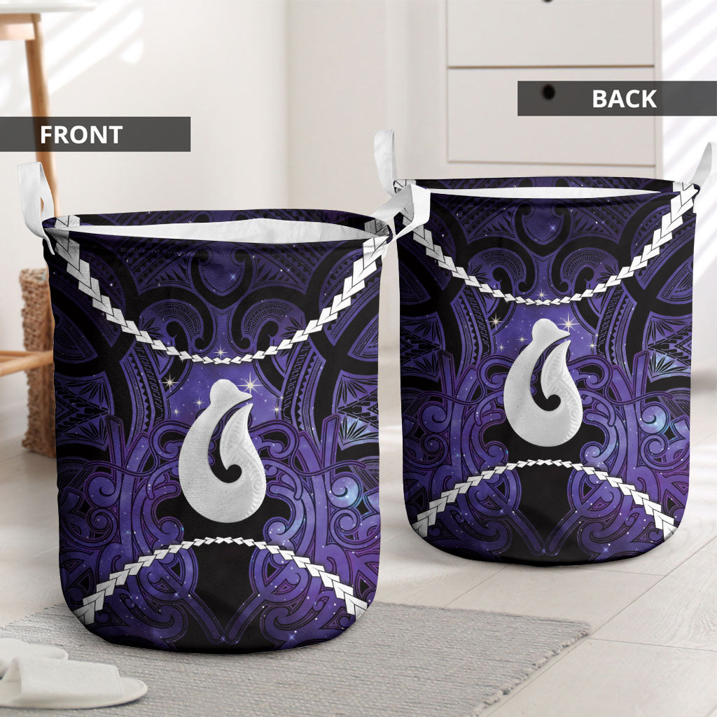 Maori Matariki Hei Matau Waiporoporo Laundry Basket Maori Kowhaiwhai Pattern Galaxy