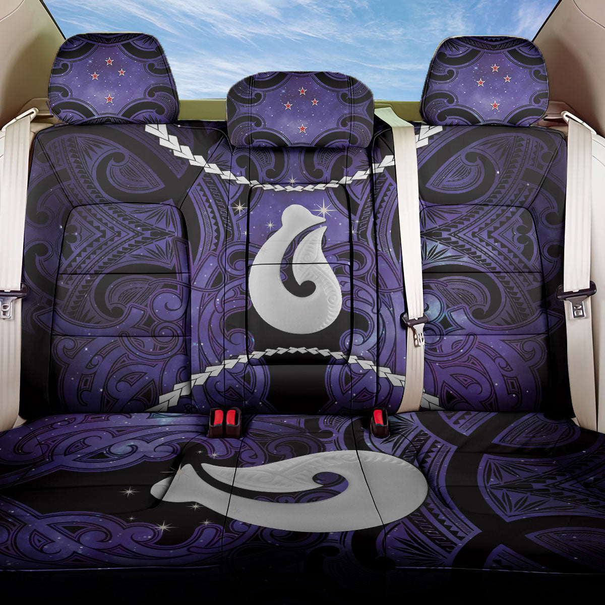 Maori Matariki Hei Matau Waiporoporo Back Car Seat Cover Maori Kowhaiwhai Pattern Galaxy