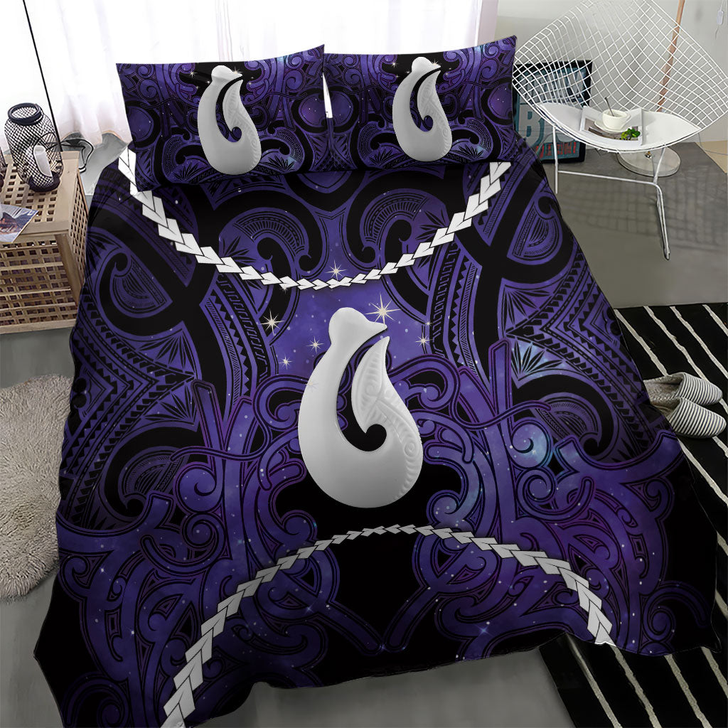 Maori Matariki Hei Matau Waiporoporo Bedding Set Maori Kowhaiwhai Pattern Galaxy
