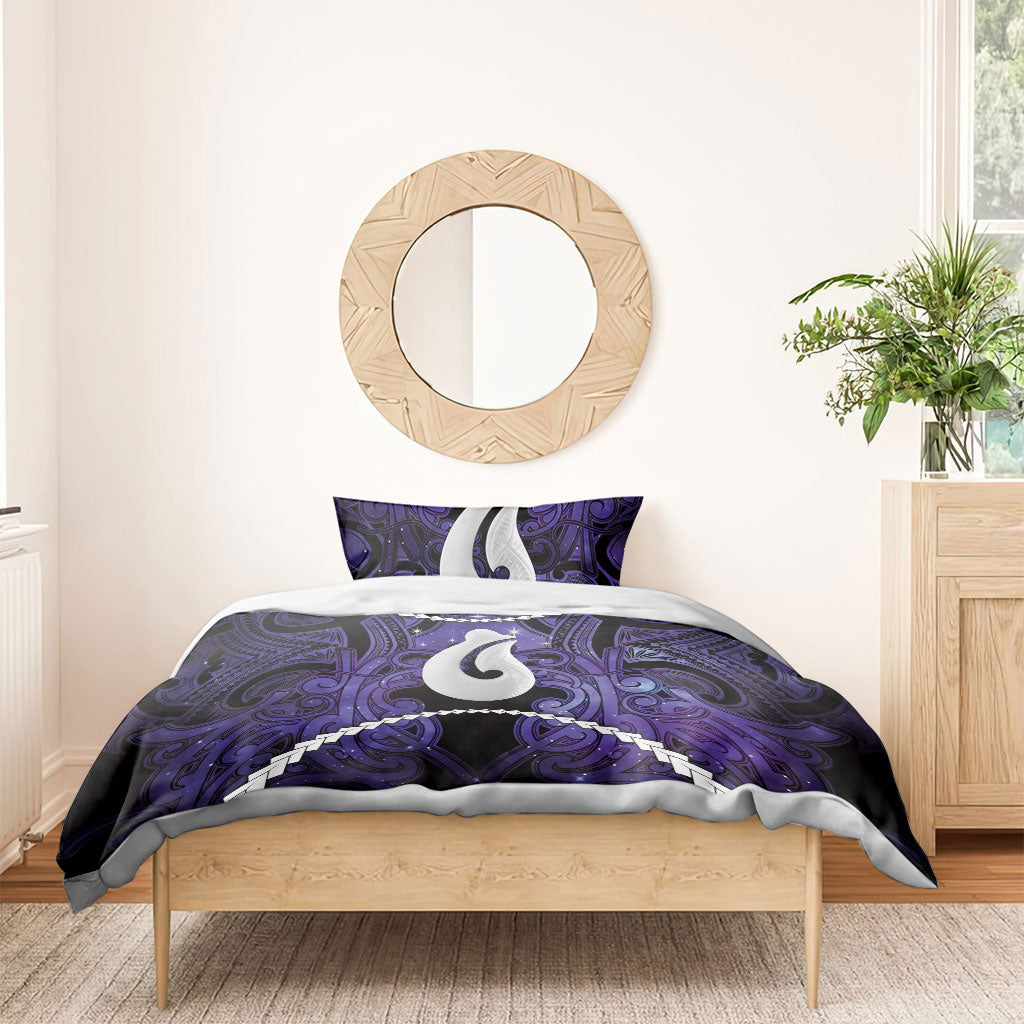Maori Matariki Hei Matau Waiporoporo Bedding Set Maori Kowhaiwhai Pattern Galaxy