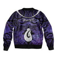 Personalised Maori Matariki Hei Matau Waiporoporo Bomber Jacket Maori Kowhaiwhai Pattern Galaxy