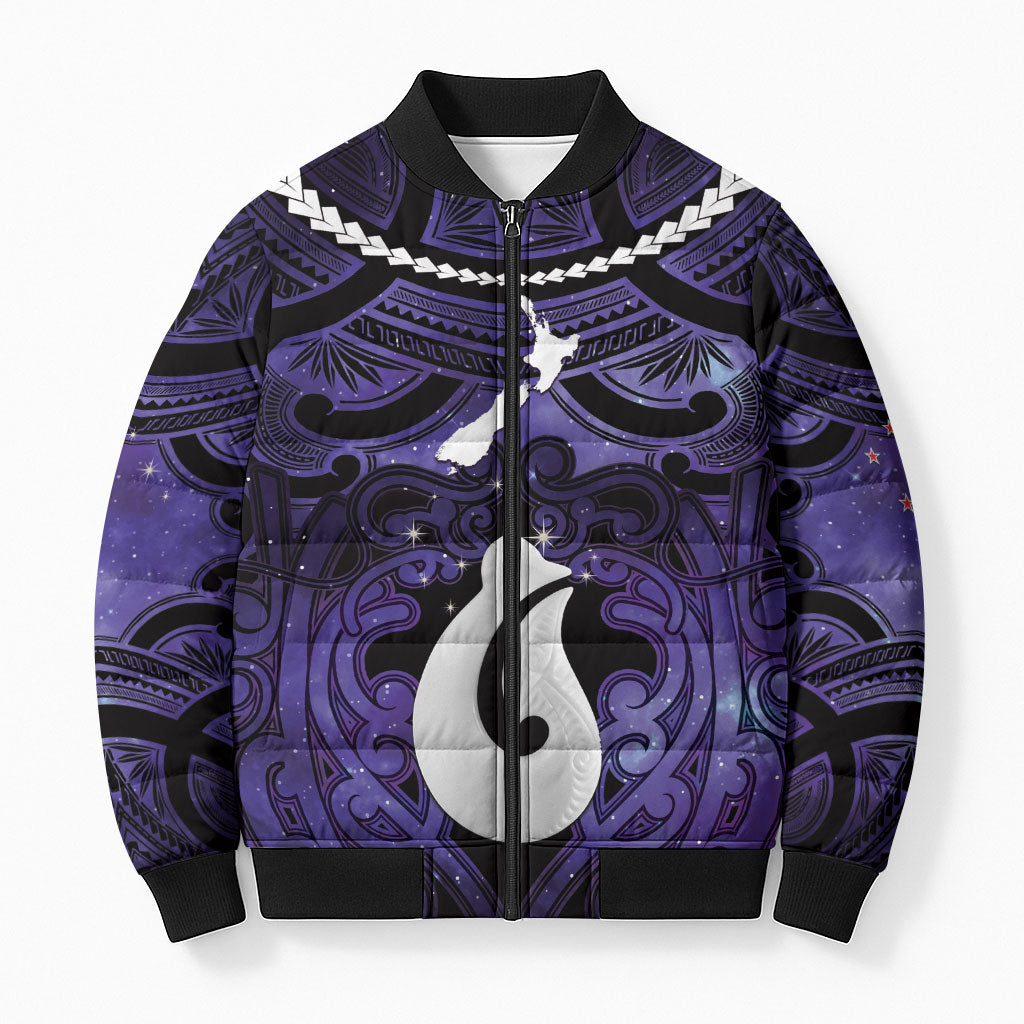 Personalised Maori Matariki Hei Matau Waiporoporo Bomber Puffer Jacket Maori Kowhaiwhai Pattern Galaxy