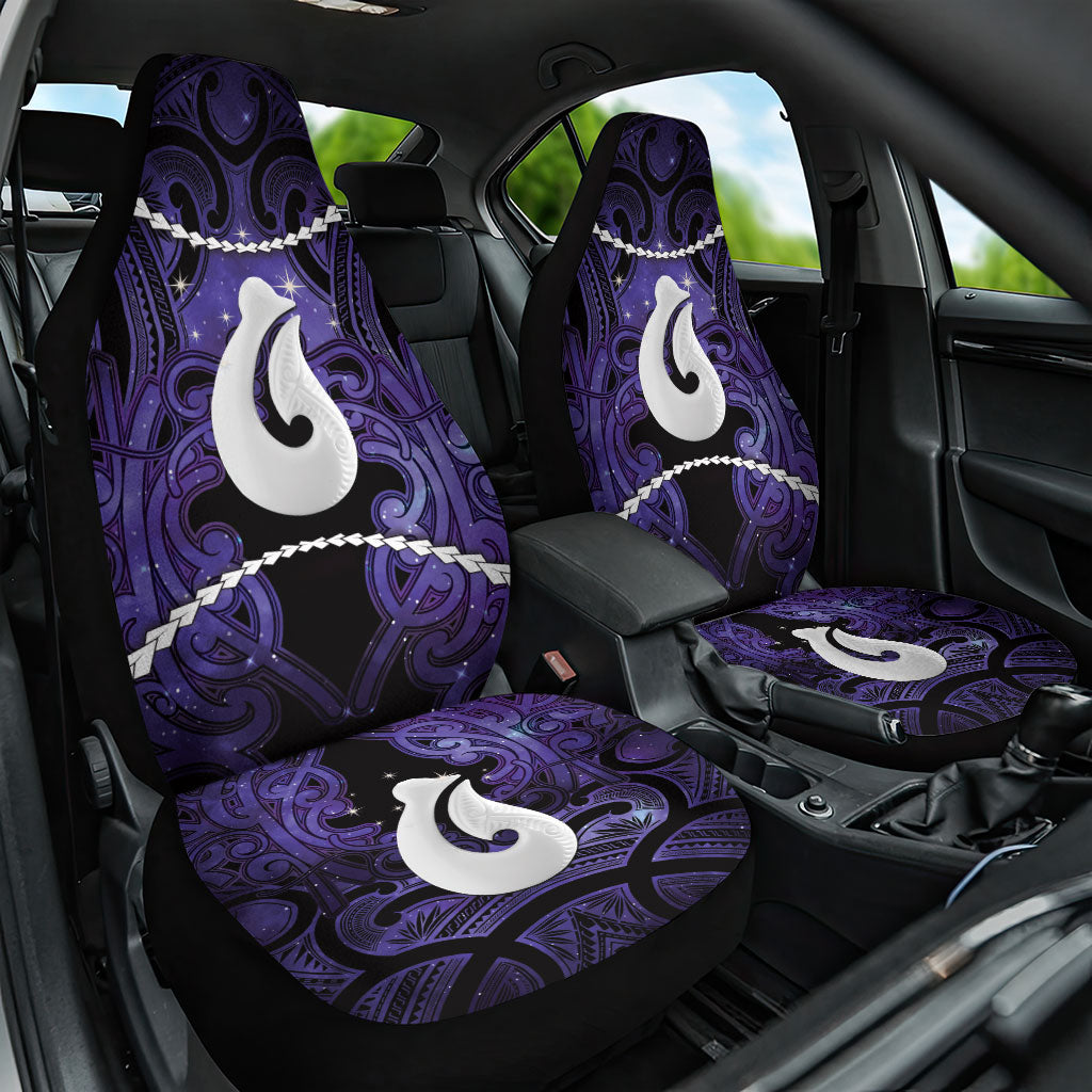 Maori Matariki Hei Matau Waiporoporo Car Seat Cover Maori Kowhaiwhai Pattern Galaxy LT01 One Size Purple - Polynesian Pride