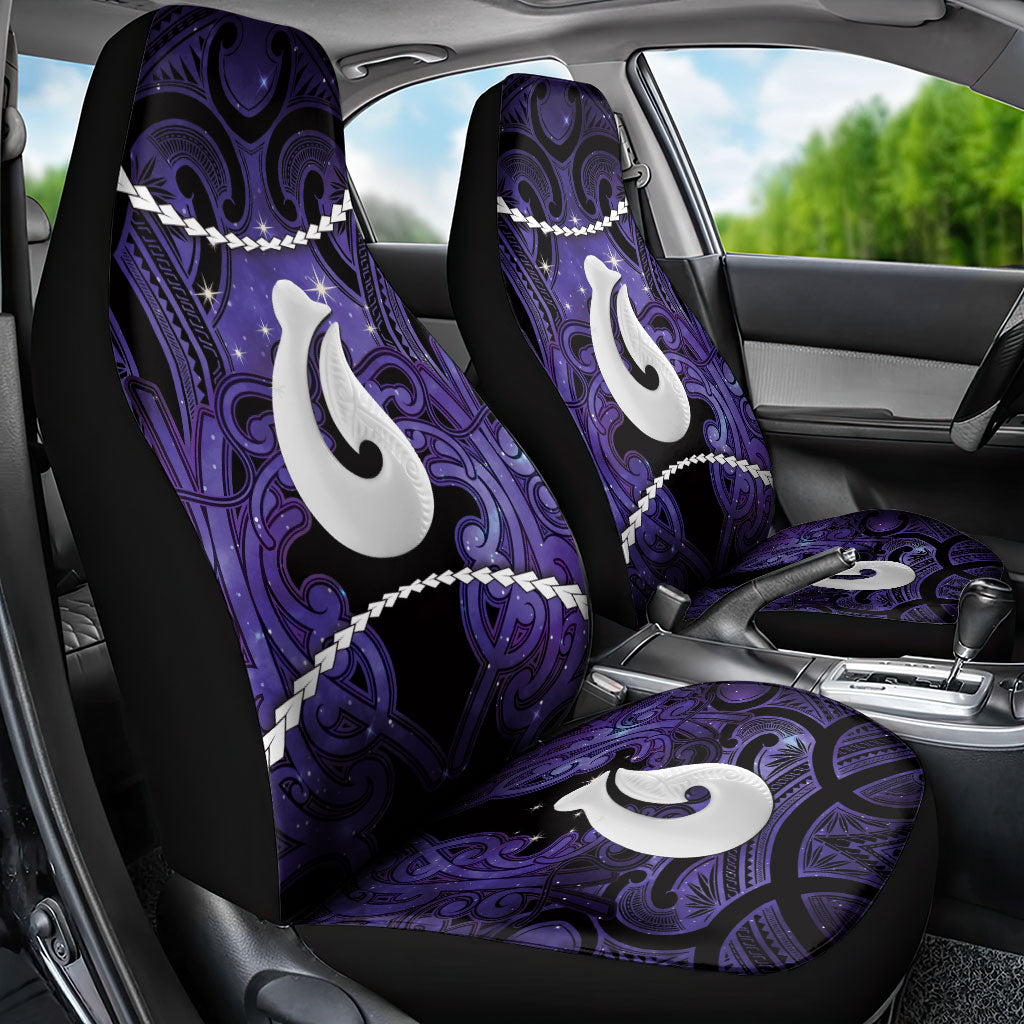 Maori Matariki Hei Matau Waiporoporo Car Seat Cover Maori Kowhaiwhai Pattern Galaxy LT01 - Polynesian Pride