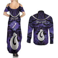 Personalised Maori Matariki Hei Matau Waiporoporo Couples Matching Summer Maxi Dress and Long Sleeve Button Shirt Maori Kowhaiwhai Pattern Galaxy