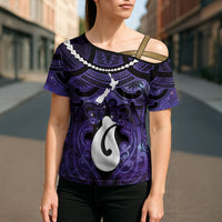 Personalised Maori Matariki Hei Matau Waiporoporo Cross Shoulder Shirt Maori Kowhaiwhai Pattern Galaxy