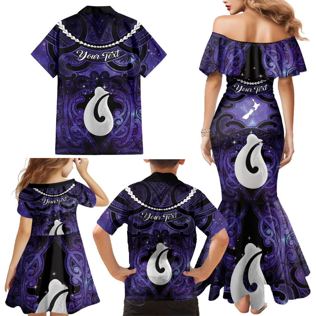 Personalised Maori Matariki Hei Matau Waiporoporo Family Matching Mermaid Dress and Hawaiian Shirt Maori Kowhaiwhai Pattern Galaxy