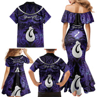 Personalised Maori Matariki Hei Matau Waiporoporo Family Matching Mermaid Dress and Hawaiian Shirt Maori Kowhaiwhai Pattern Galaxy