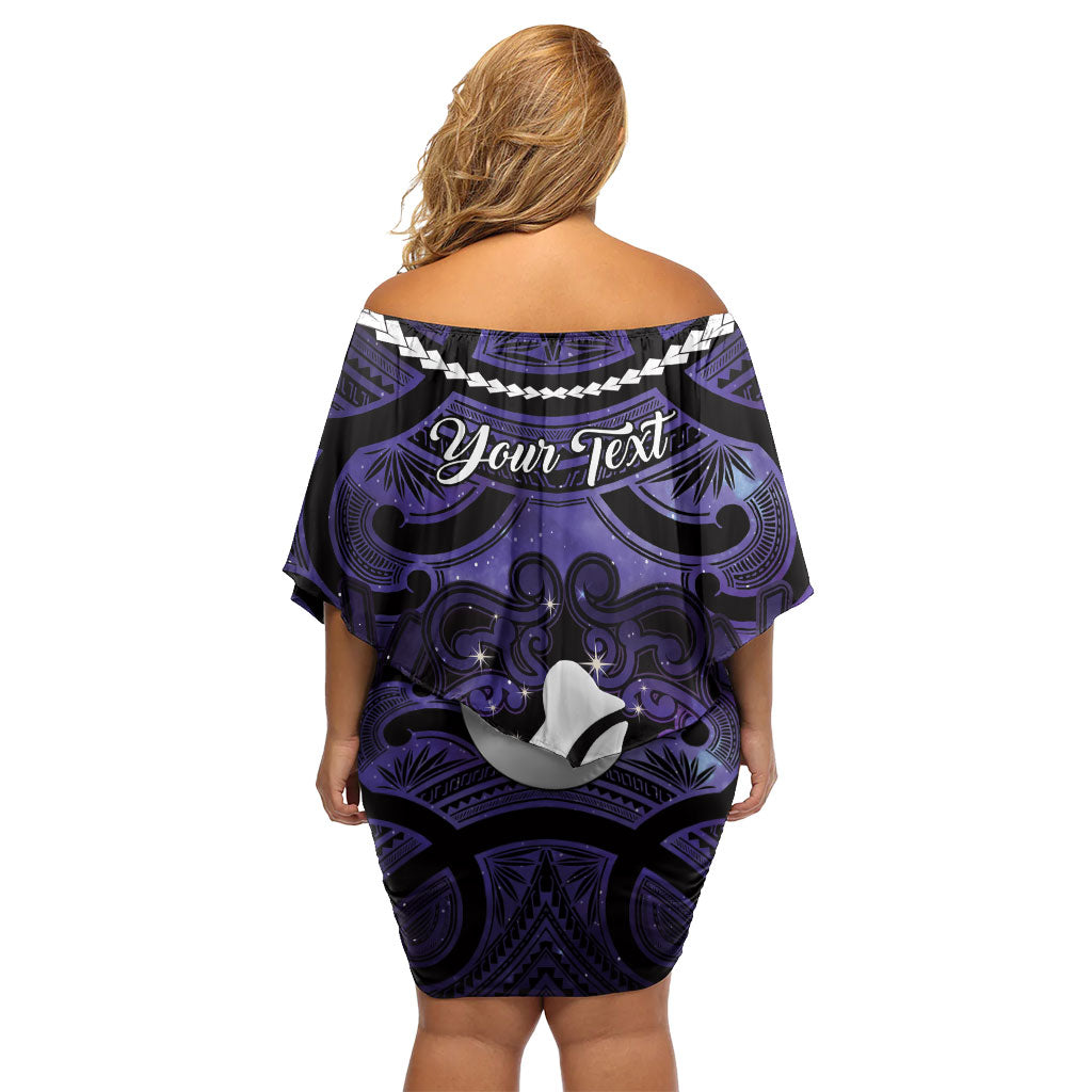 Personalised Maori Matariki Hei Matau Waiporoporo Family Matching Off Shoulder Short Dress and Hawaiian Shirt Maori Kowhaiwhai Pattern Galaxy