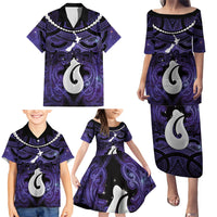 Personalised Maori Matariki Hei Matau Waiporoporo Family Matching Puletasi and Hawaiian Shirt Maori Kowhaiwhai Pattern Galaxy
