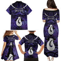 Personalised Maori Matariki Hei Matau Waiporoporo Family Matching Puletasi and Hawaiian Shirt Maori Kowhaiwhai Pattern Galaxy