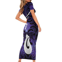 Personalised Maori Matariki Hei Matau Waiporoporo Family Matching Short Sleeve Bodycon Dress and Hawaiian Shirt Maori Kowhaiwhai Pattern Galaxy