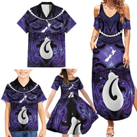 Personalised Maori Matariki Hei Matau Waiporoporo Family Matching Summer Maxi Dress and Hawaiian Shirt Maori Kowhaiwhai Pattern Galaxy