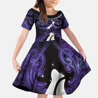 Personalised Maori Matariki Hei Matau Waiporoporo Family Matching Tank Maxi Dress and Hawaiian Shirt Maori Kowhaiwhai Pattern Galaxy LT01 Daughter's Dress Purple - Polynesian Pride