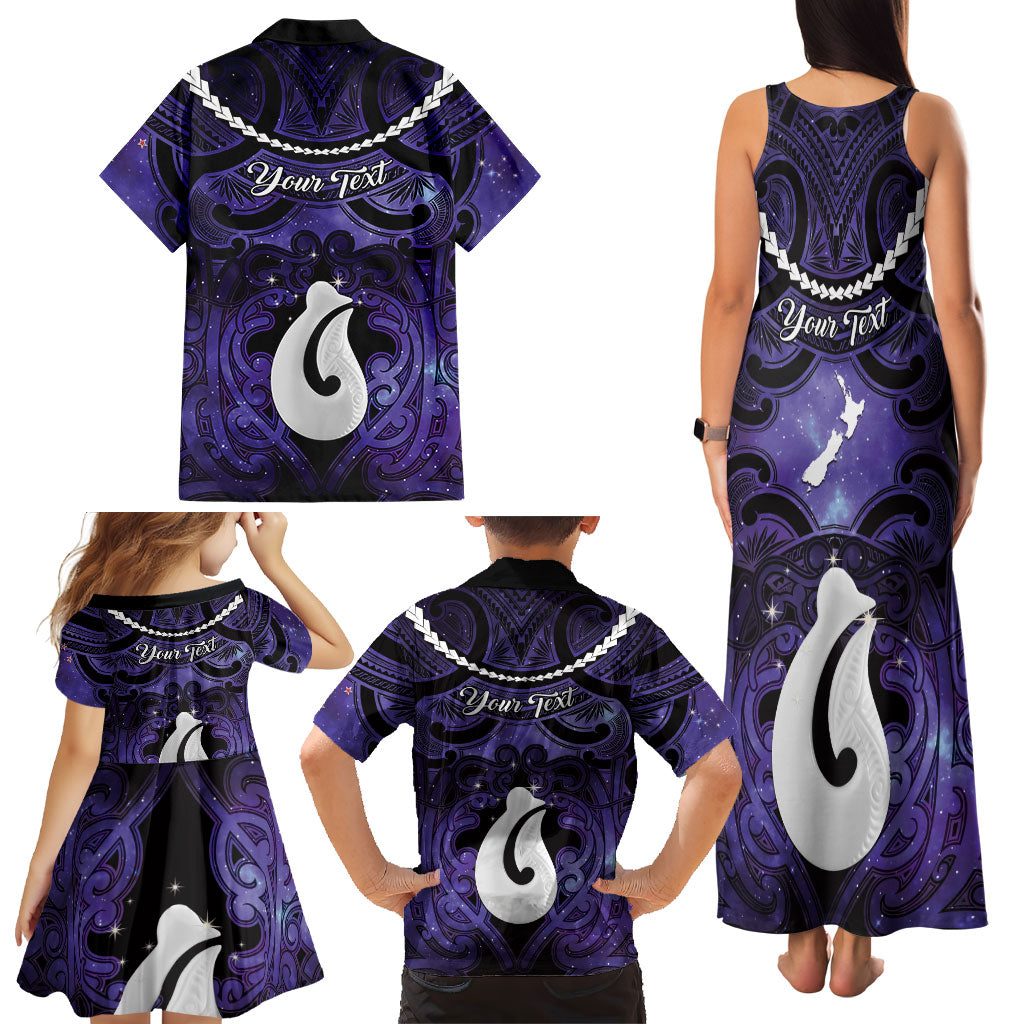 Personalised Maori Matariki Hei Matau Waiporoporo Family Matching Tank Maxi Dress and Hawaiian Shirt Maori Kowhaiwhai Pattern Galaxy LT01 - Polynesian Pride
